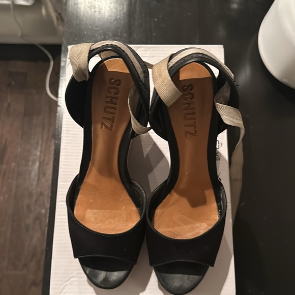 SCHUTZ size 7 Black satin wedge - Picture 2 of 5